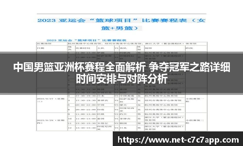 中国男篮亚洲杯赛程全面解析 争夺冠军之路详细时间安排与对阵分析